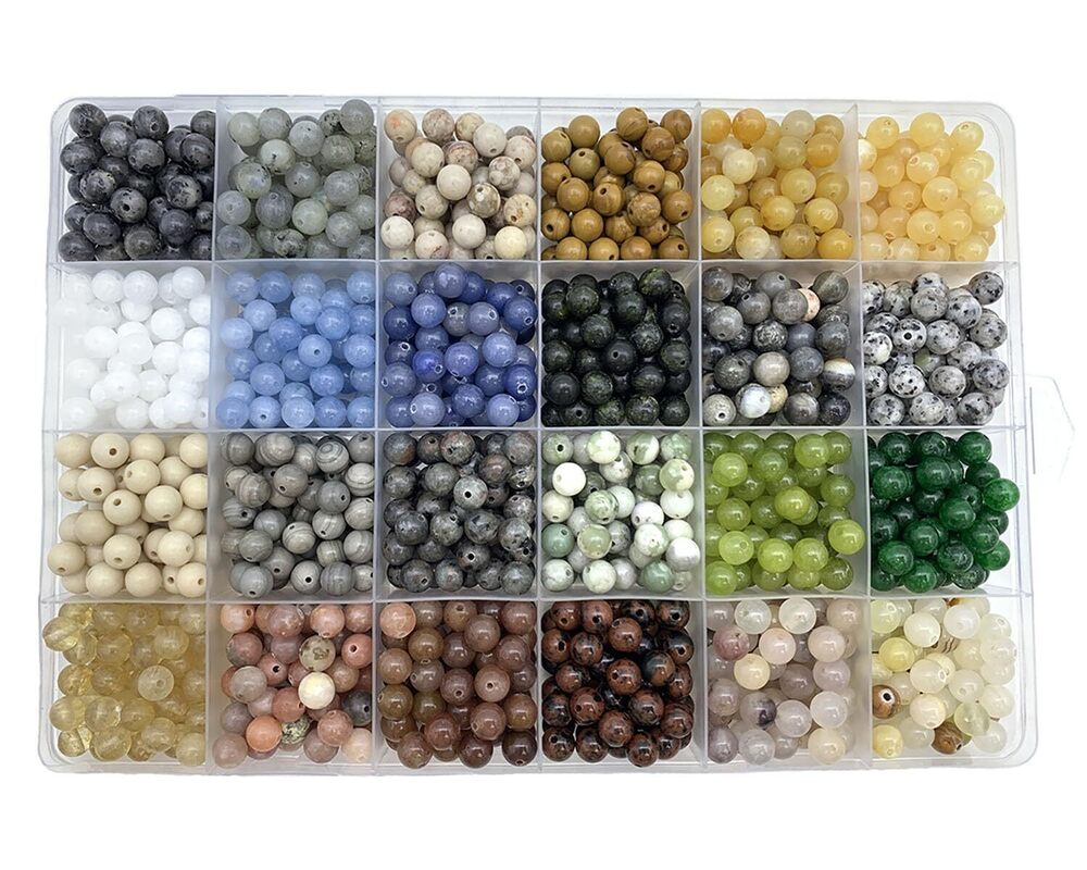8503 1200pcs 6mm 24 Color Natural Round Stone Beads，Multiolor Crystal